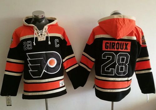 Flyers #28 Claude Giroux Black Sawyer Hooded Sweatshirt Stitched NHL Jersey